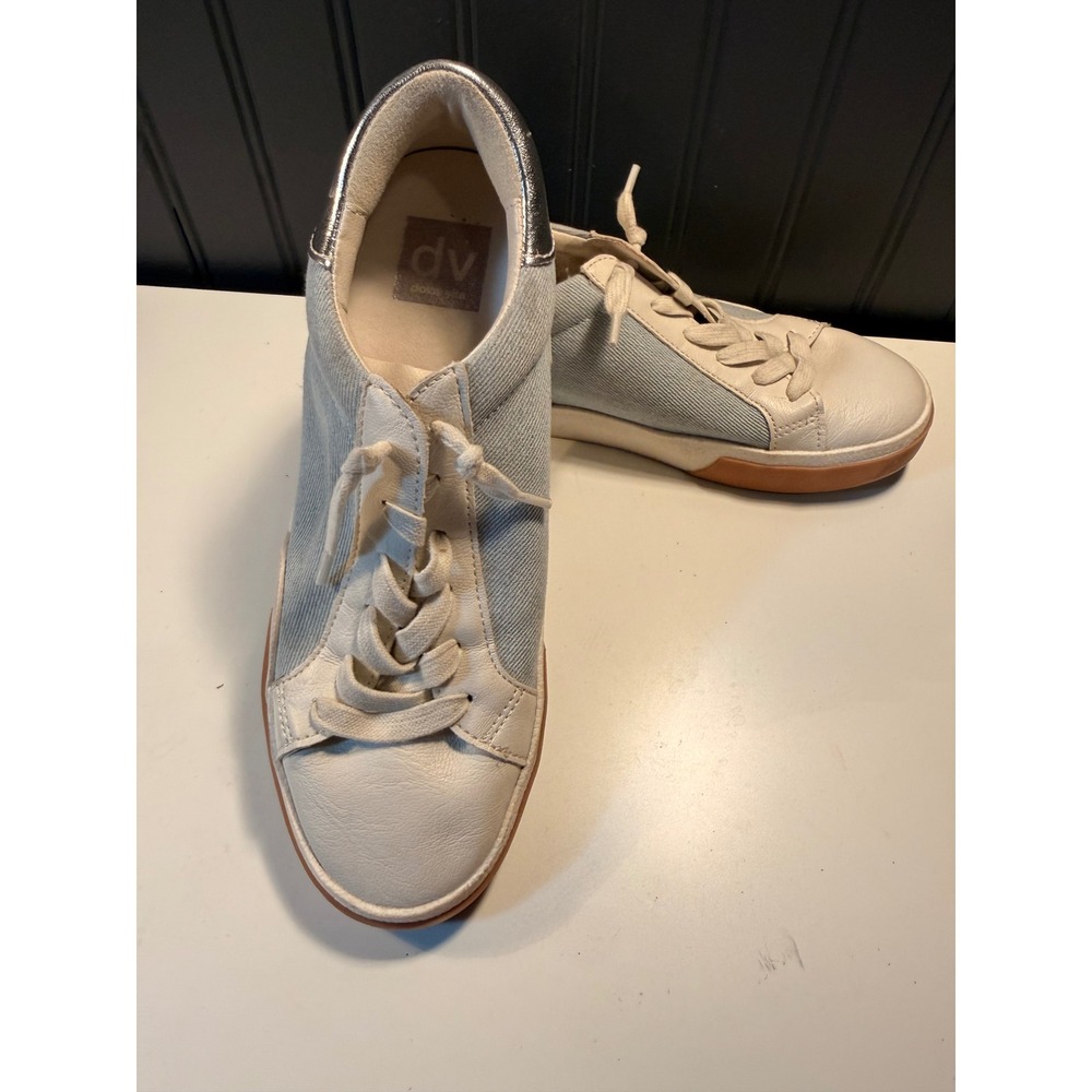 DV Dolce Vita Helix Womens Sneakers Blue Denim White Silver Metallic Size 7.5